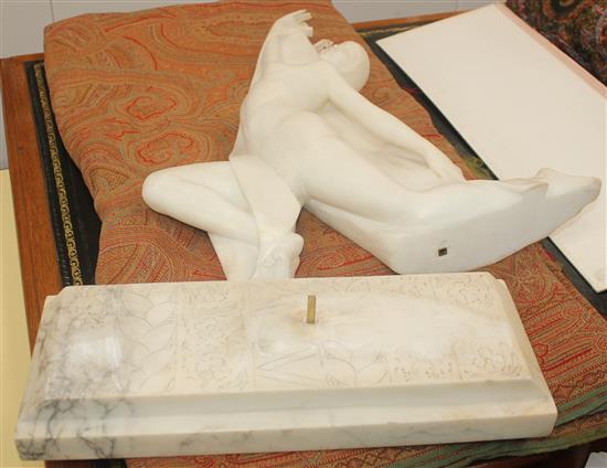 A French Art Deco carved marble figure of a female dancer, 21in.